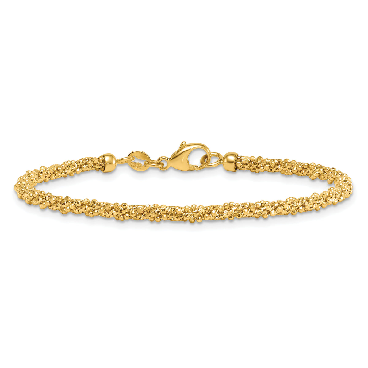 14k Textured Twisted Fancy Beaded 3mm Bracelet-SF3194-7.75