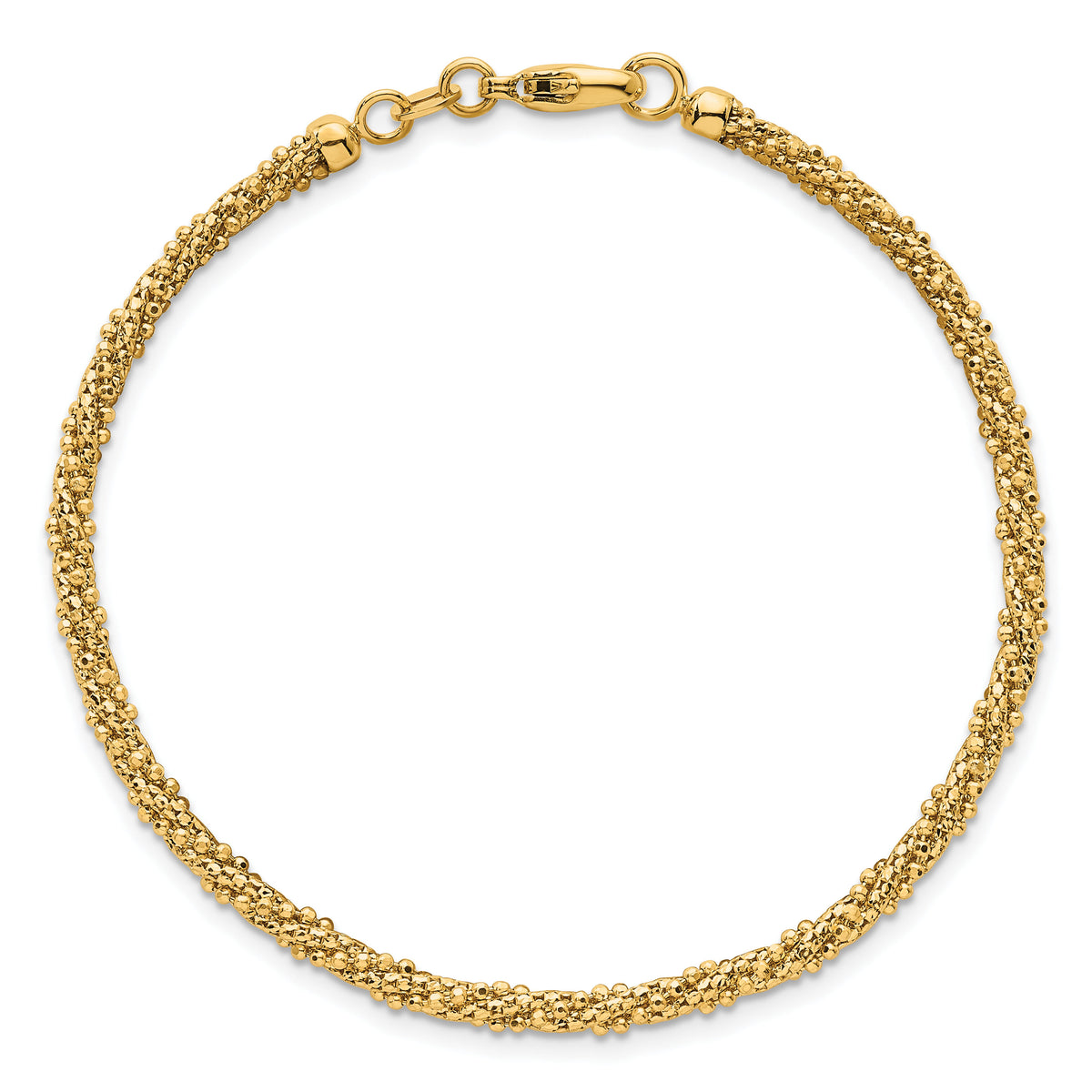 14k Textured Twisted Fancy Beaded 3mm Bracelet-SF3194-7.75
