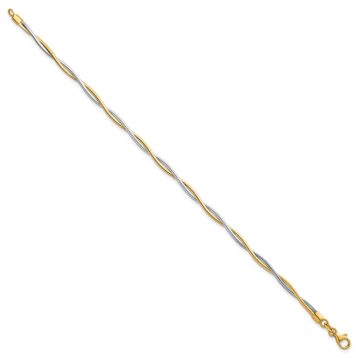 14k Two-tone Polished Twisted Omega 7.5in Bracelet-SF3198-7.5