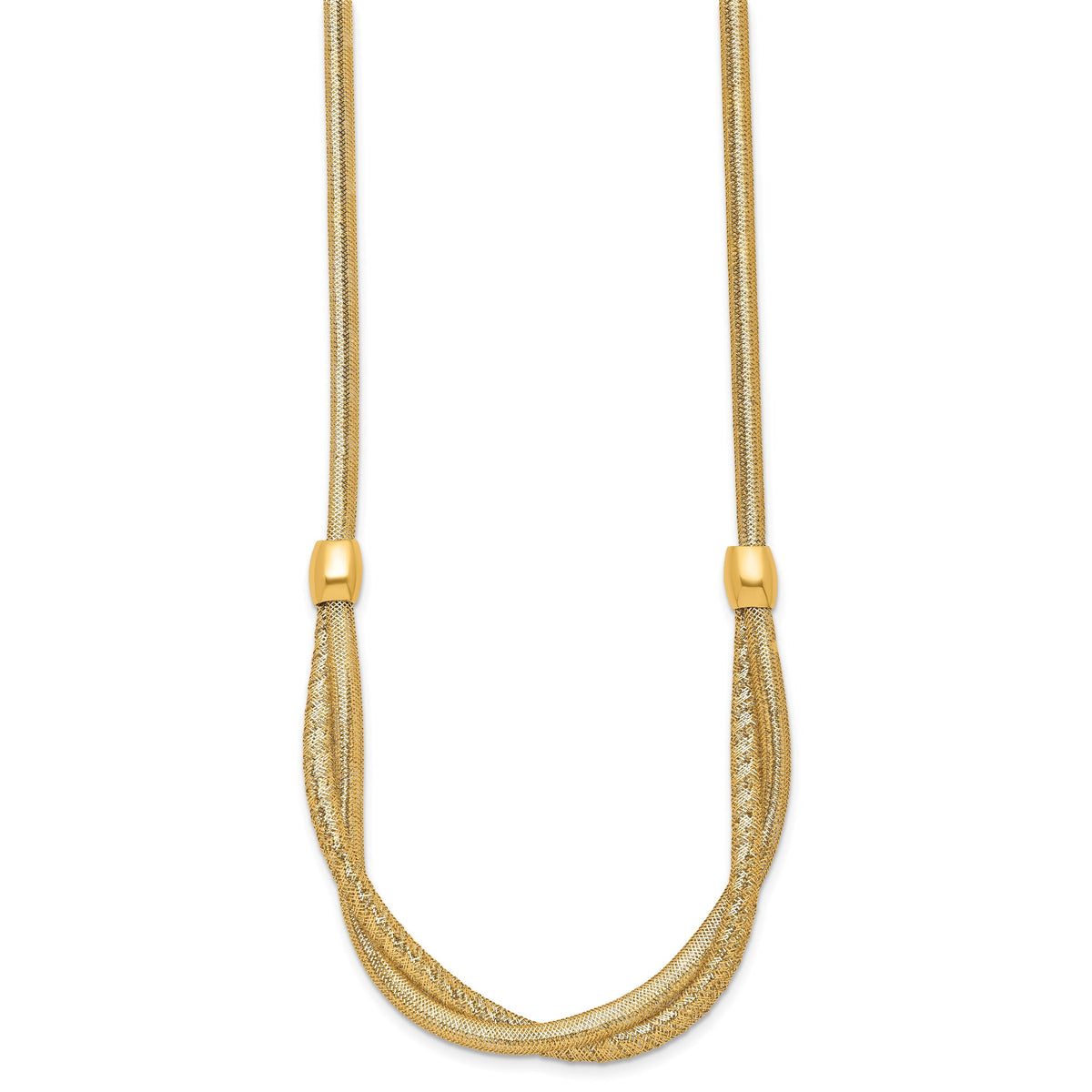 14k Polished 18in Twisted with Beads Flexible Mesh Necklace-SF3199-18