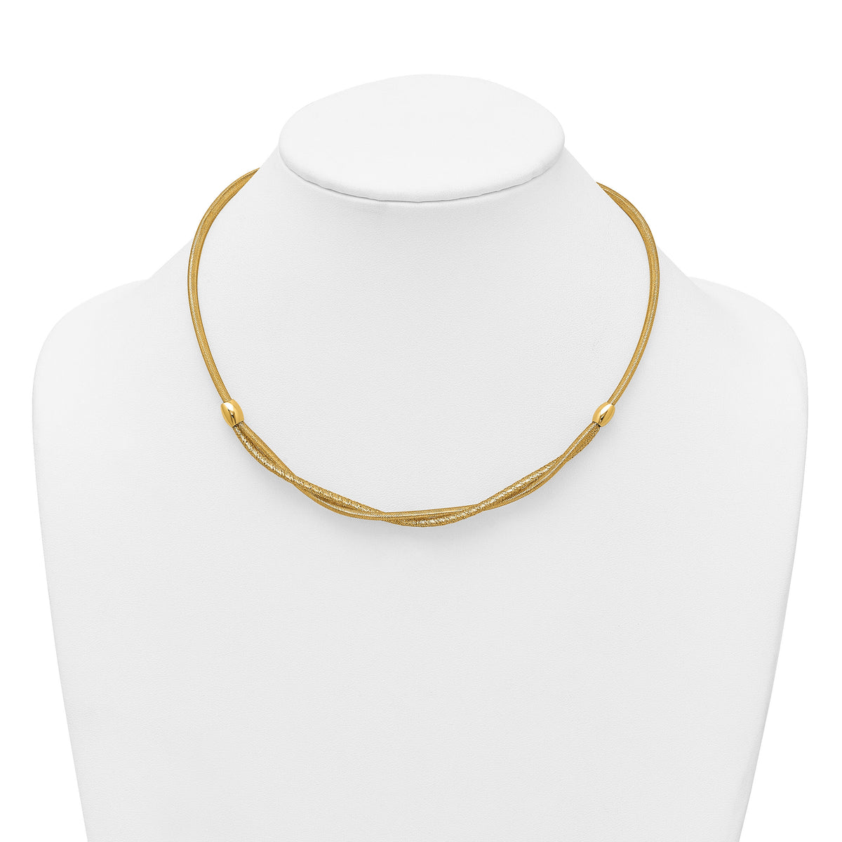 14k Polished 18in Twisted with Beads Flexible Mesh Necklace-SF3199-18