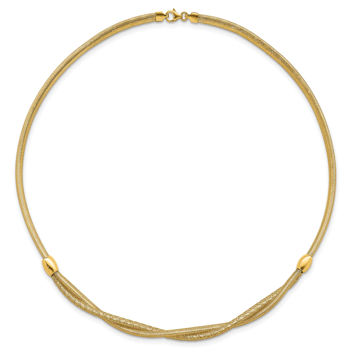 14k Polished 18in Twisted with Beads Flexible Mesh Necklace-SF3199-18
