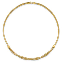 14k Polished 18in Twisted with Beads Flexible Mesh Necklace-SF3199-18