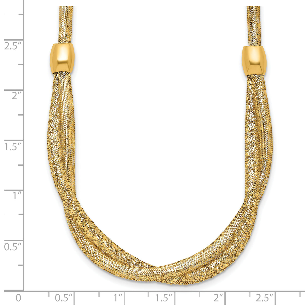 14k Polished 18in Twisted with Beads Flexible Mesh Necklace-SF3199-18