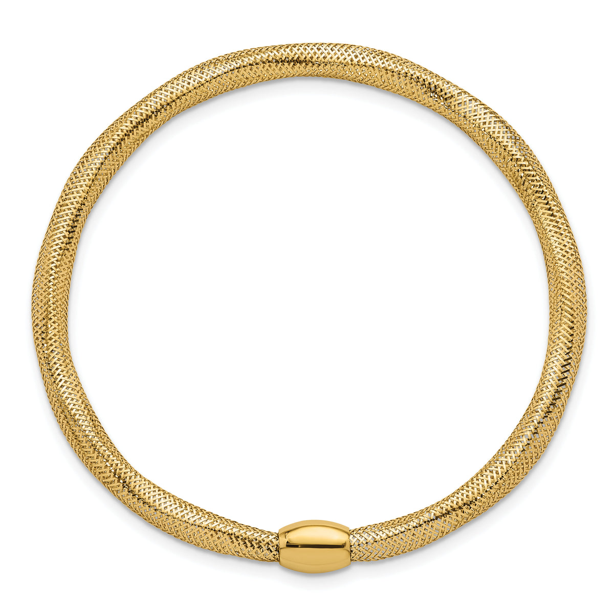 14k Polished Flexible Mesh with Bead Slip-on Stretch Bracelet-SF3201