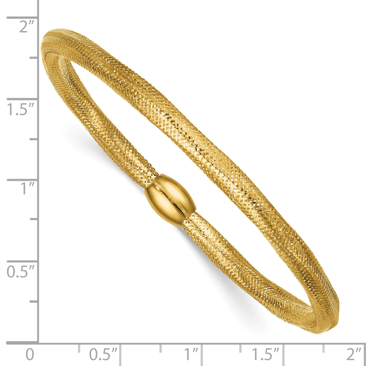 14k Polished Flexible Mesh with Bead Slip-on Stretch Bracelet-SF3201