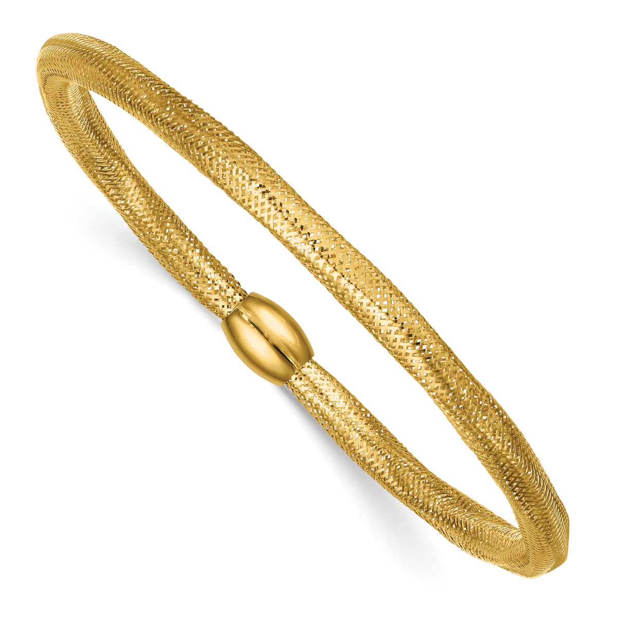 14k Polished Flexible Mesh with Bead Slip-on Stretch Bracelet-SF3201