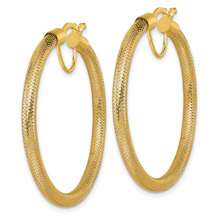14k Polished Flexible Mesh Hinged Hoop Earrings-SF3202E