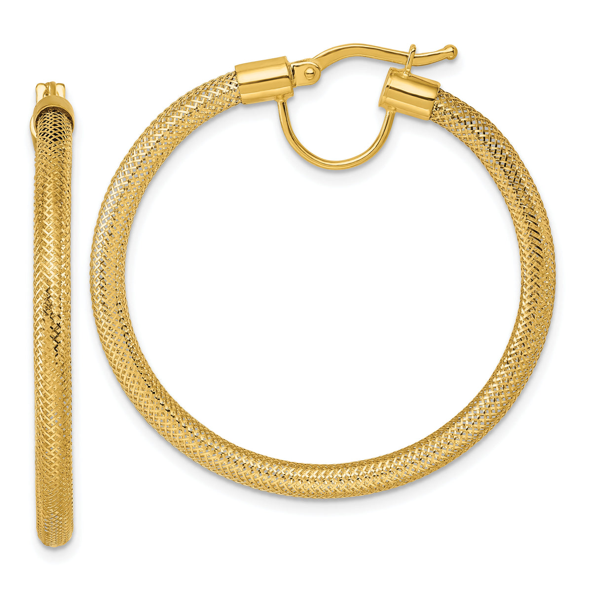 14k Polished Flexible Mesh Hinged Hoop Earrings-SF3202E