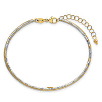 14k Two-Tone Textured Woven Flexible w/1.25 inch ext Bangle Bracelet-SF3203