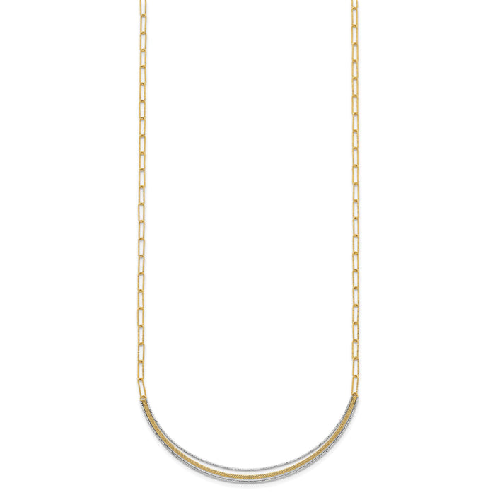 14k Two-Tone Textured Long Link w/2 inch ext Woven Smile Bar Necklace-SF3203-17