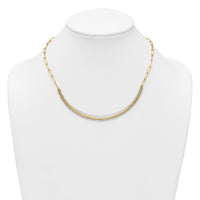 14k Two-Tone Textured Long Link w/2 inch ext Woven Smile Bar Necklace-SF3203-17
