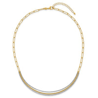 14k Two-Tone Textured Long Link w/2 inch ext Woven Smile Bar Necklace-SF3203-17