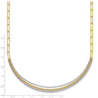 14k Two-Tone Textured Long Link w/2 inch ext Woven Smile Bar Necklace-SF3203-17