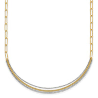 14k Two-Tone Textured Long Link w/2 inch ext Woven Smile Bar Necklace-SF3203-17