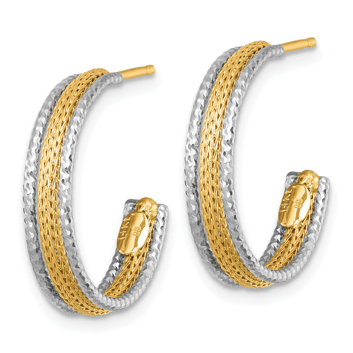 14k Two-Tone Textured Woven 4mm J-Hoop Post Earrings-SF3203E