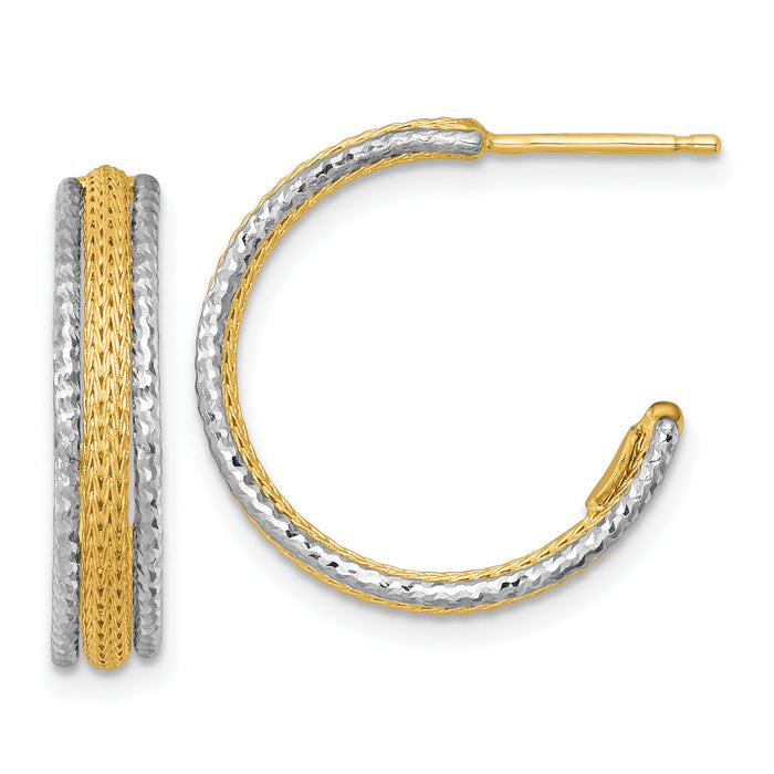 14k Two-Tone Textured Woven 4mm J-Hoop Post Earrings-SF3203E