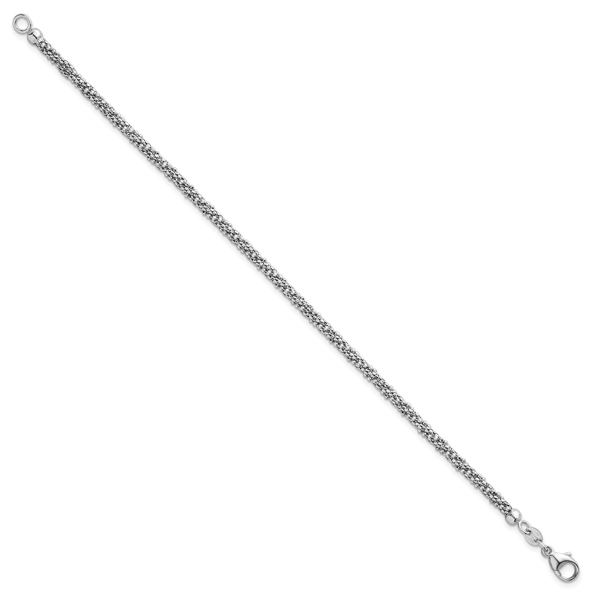 14k White Textured Twisted Fancy Bead 3mm Bracelet-SF3203W-7.75