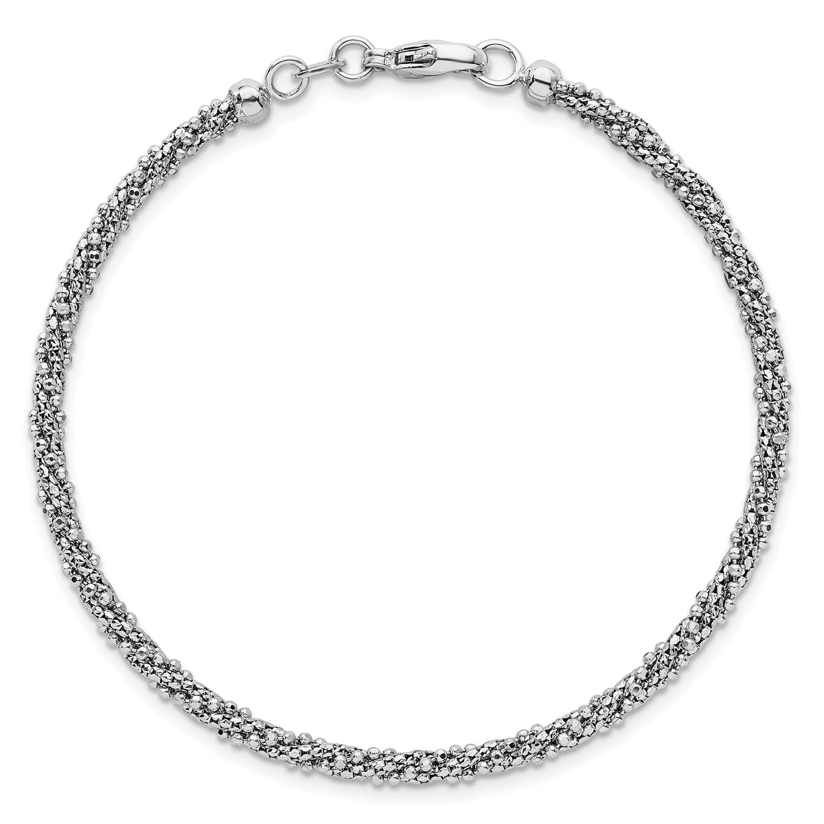14k White Textured Twisted Fancy Bead 3mm Bracelet-SF3203W-7.75