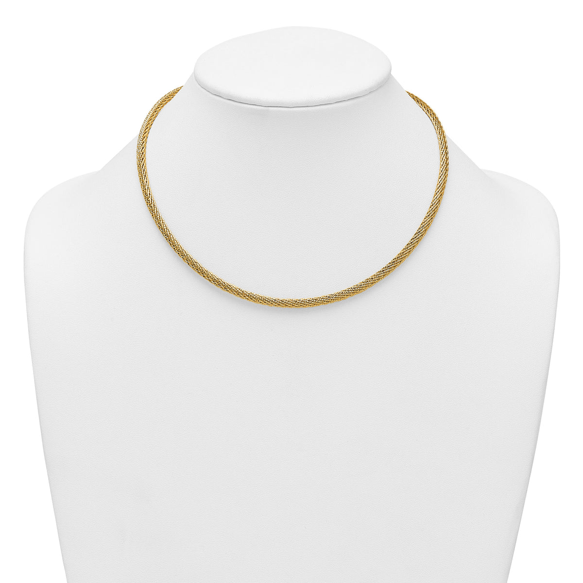 14k Polished and D/C Round Woven Wire 17in Necklace-SF3204-17