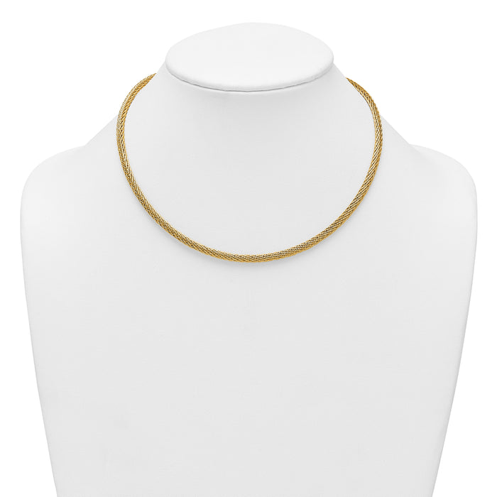 14k Polished and D/C Round Woven Wire 17in Necklace-SF3204-17