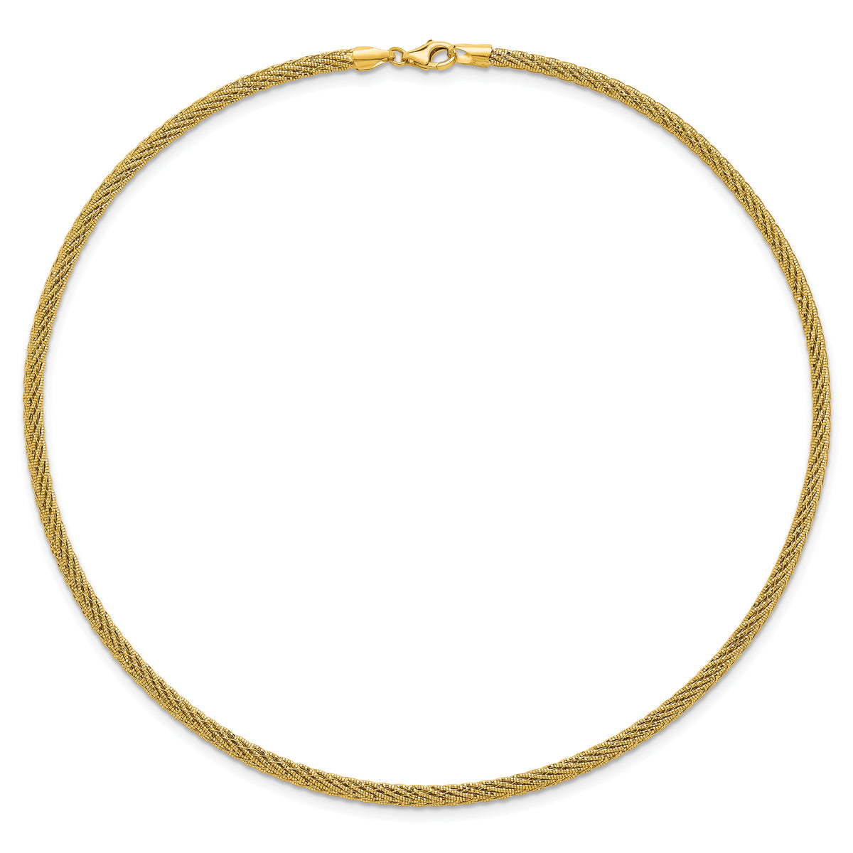 14k Polished and D/C Round Woven Wire 17in Necklace-SF3204-17