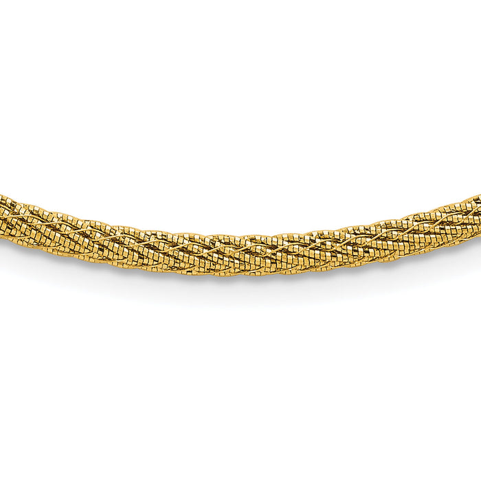 14k Polished and D/C Round Woven Wire 17in Necklace-SF3204-17
