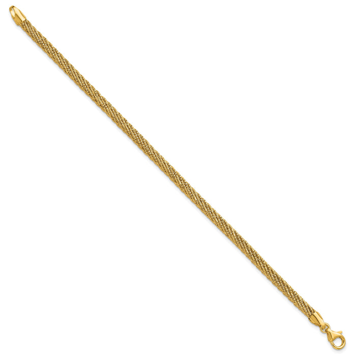 14k Polished and D/C Round Woven Wire 7.5in Bracelet-SF3204-7.5