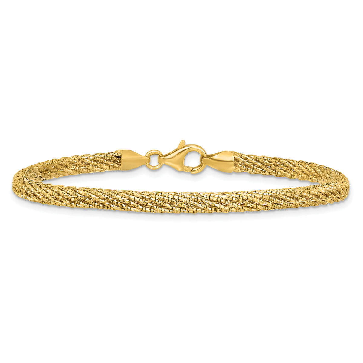 14k Polished and D/C Round Woven Wire 7.5in Bracelet-SF3204-7.5