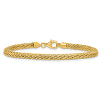 14k Polished and D/C Round Woven Wire 7.5in Bracelet-SF3204-7.5