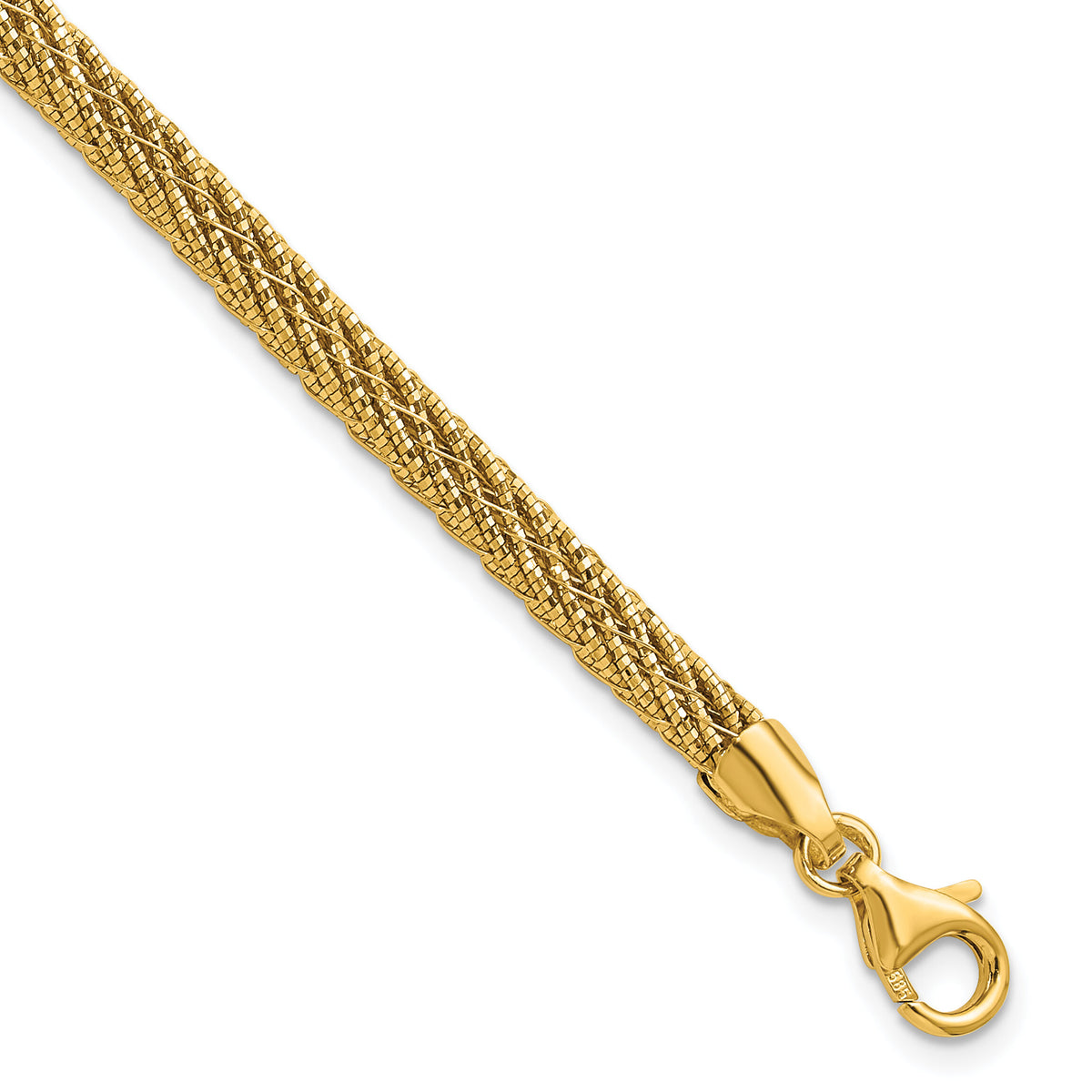 14k Polished and D/C Round Woven Wire 7.5in Bracelet-SF3204-7.5