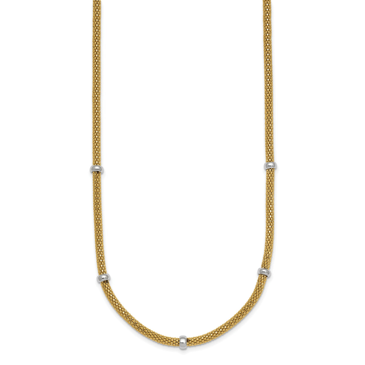 14k Two-tone Polished Fancy Mesh With Bead Necklace-SF3205-18