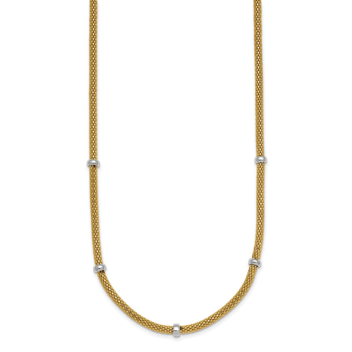14k Two-tone Polished Fancy Mesh With Bead Necklace-SF3205-18