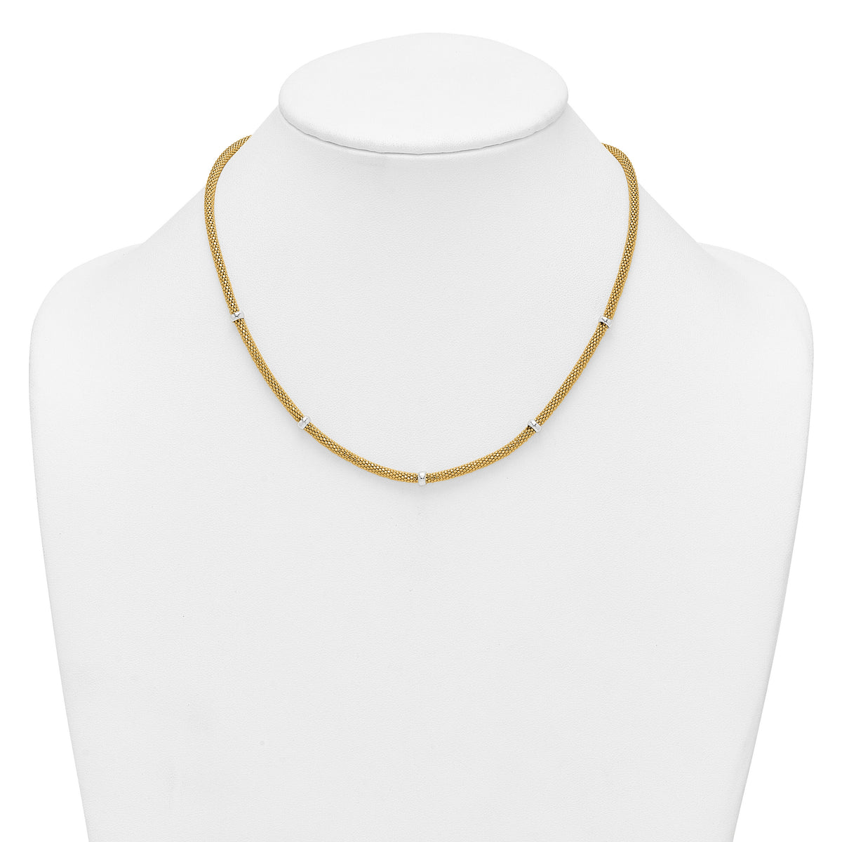 14k Two-tone Polished Fancy Mesh With Bead Necklace-SF3205-18