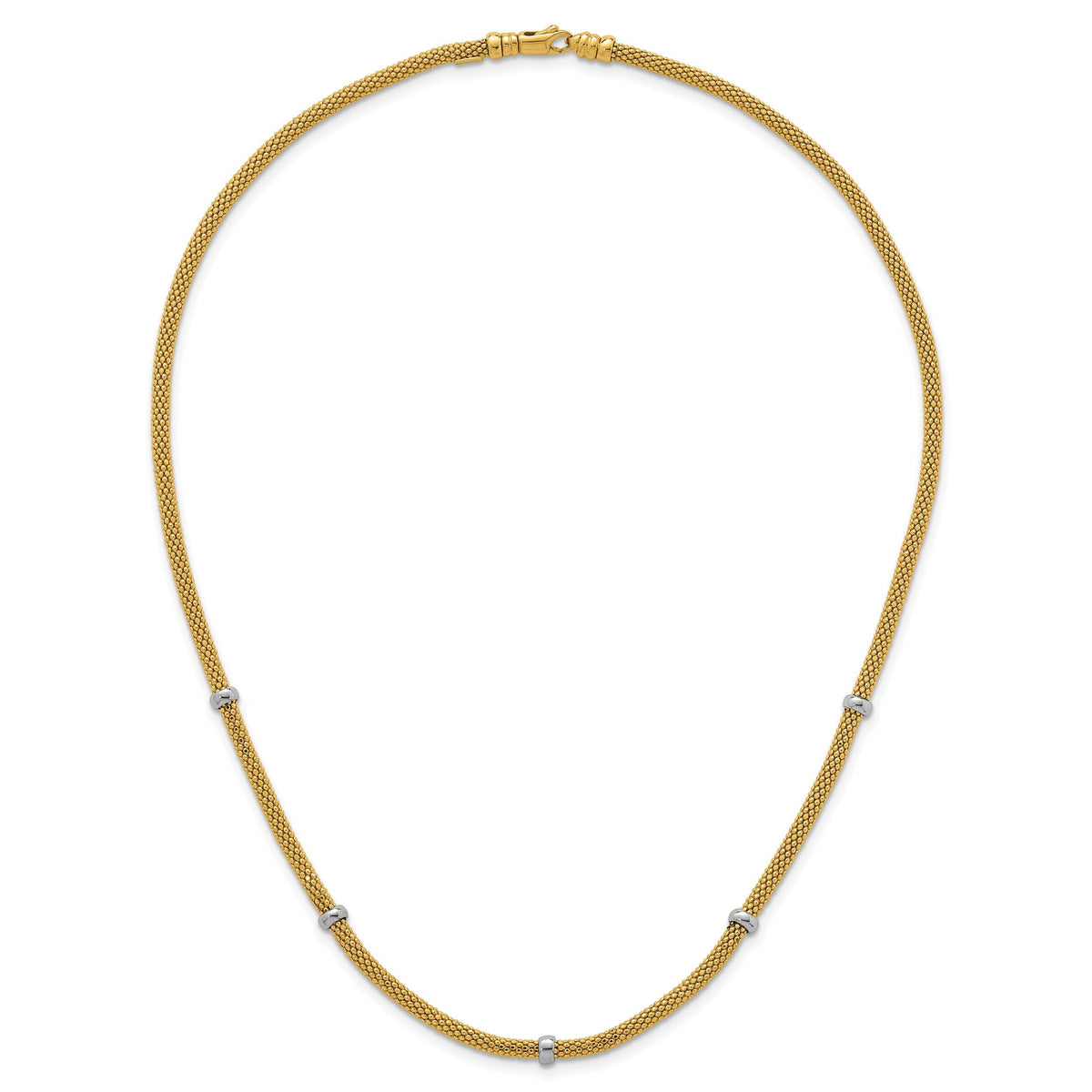 14k Two-tone Polished Fancy Mesh With Bead Necklace-SF3205-18