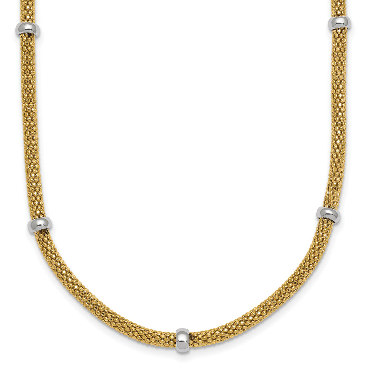 14k Two-tone Polished Fancy Mesh With Bead Necklace-SF3205-18