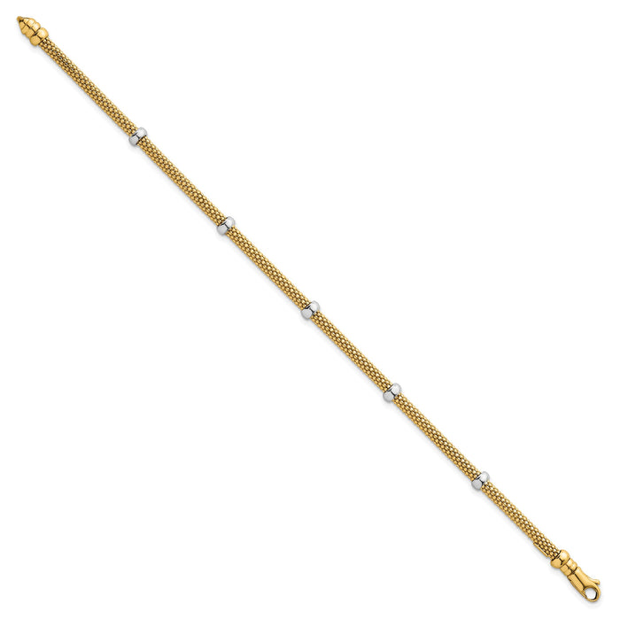 14k Two-tone Polished Fancy Mesh With Bead Bracelet-SF3205-7.25