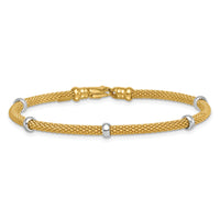 14k Two-tone Polished Fancy Mesh With Bead Bracelet-SF3205-7.25