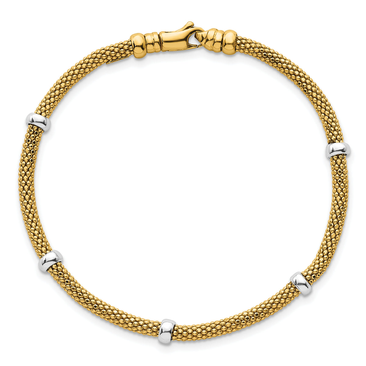 14k Two-tone Polished Fancy Mesh With Bead Bracelet-SF3205-7.25
