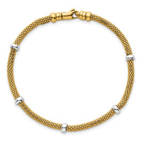 14k Two-tone Polished Fancy Mesh With Bead Bracelet-SF3205-7.25