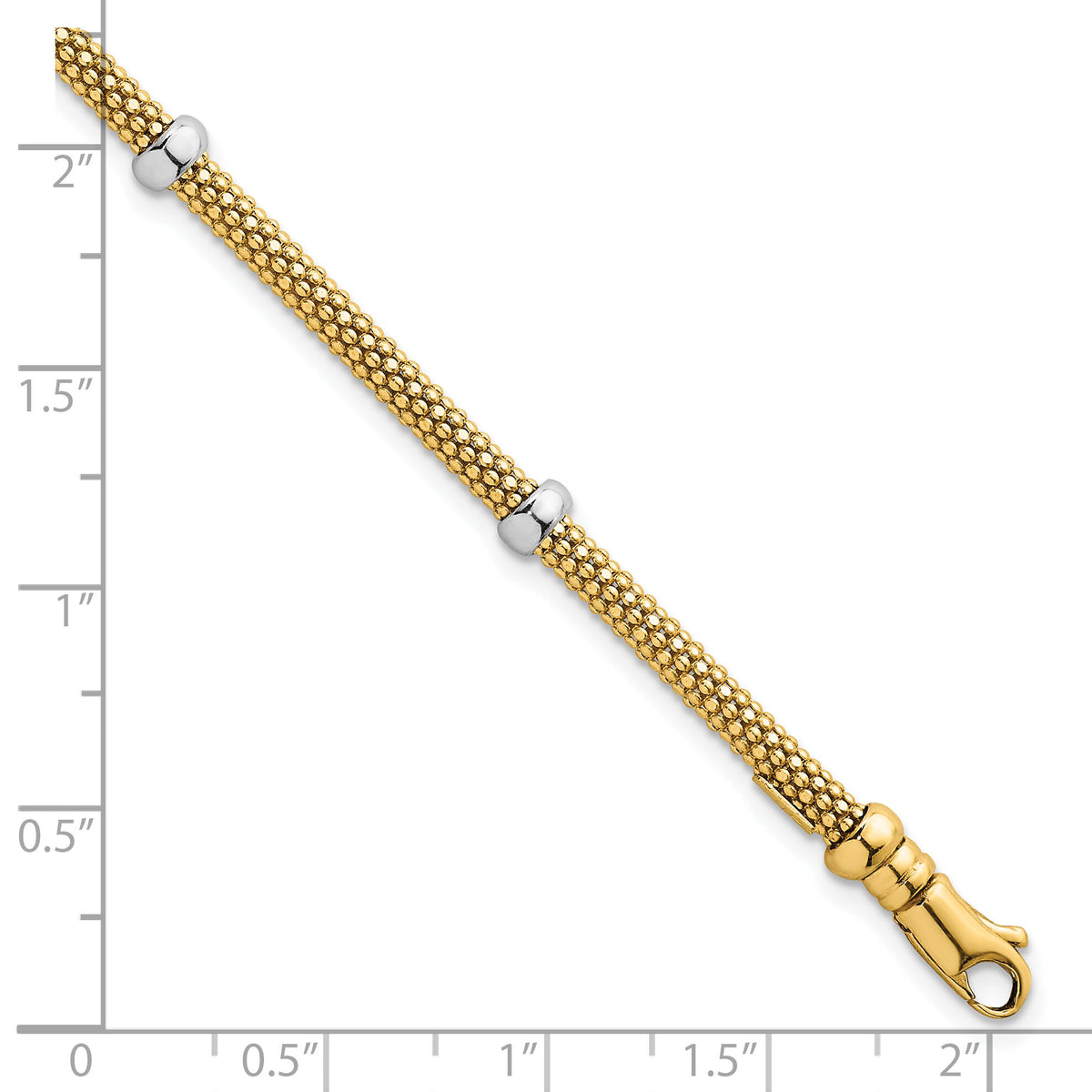 14k Two-tone Polished Fancy Mesh With Bead Bracelet-SF3205-7.25