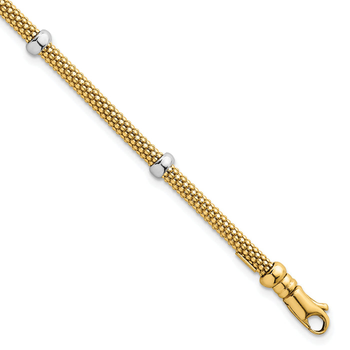 14k Two-tone Polished Fancy Mesh With Bead Bracelet-SF3205-7.25