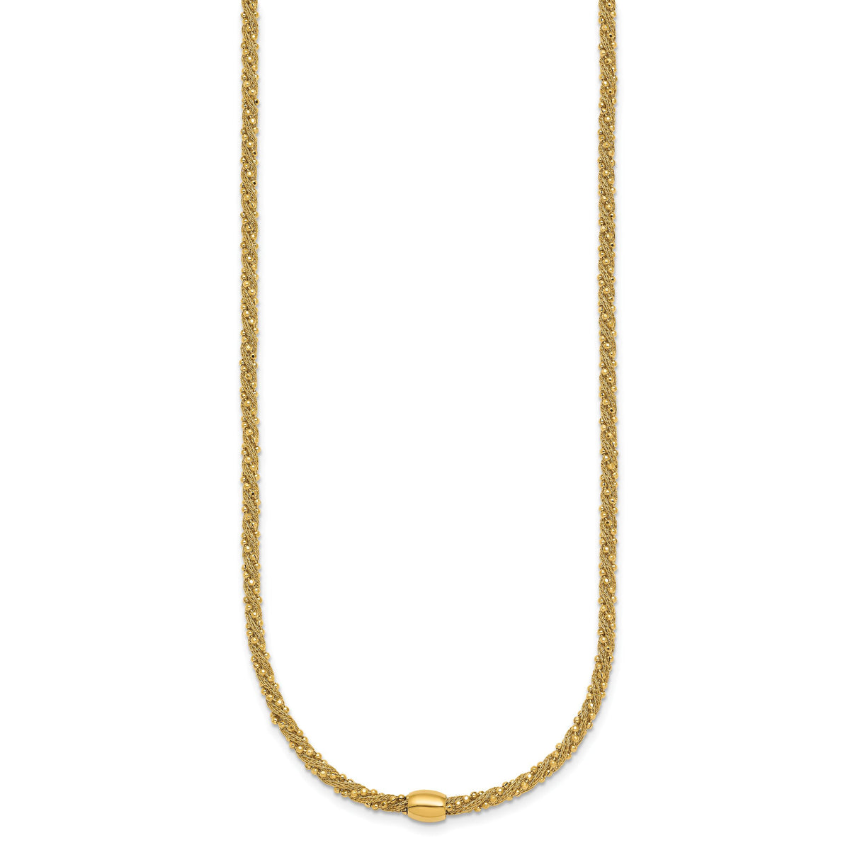14k Polished and Textured Twist with Bead 17in Necklace-SF3206-17