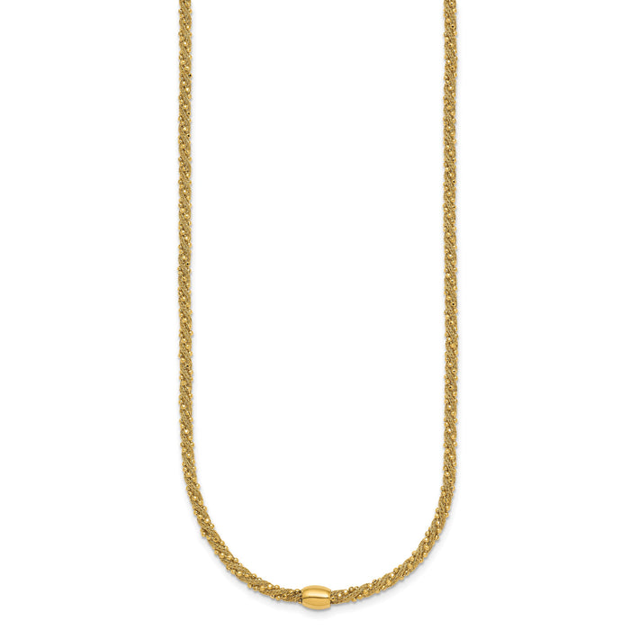 14k Polished and Textured Twist with Bead 17in Necklace-SF3206-17