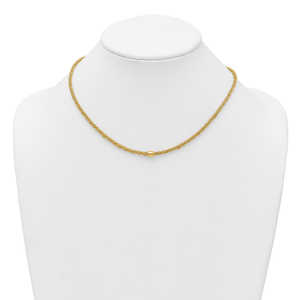14k Polished and Textured Twist with Bead 17in Necklace-SF3206-17