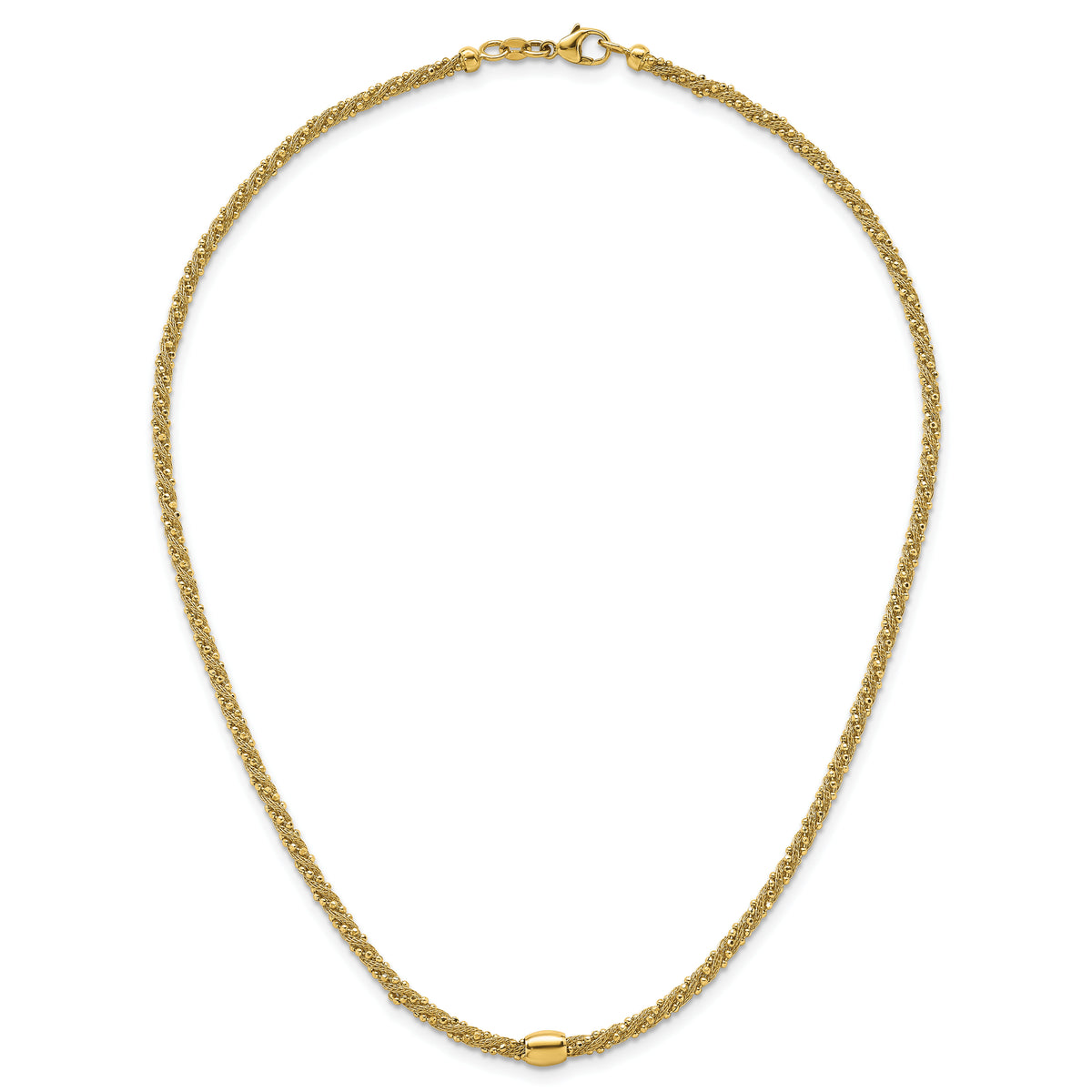 14k Polished and Textured Twist with Bead 17in Necklace-SF3206-17