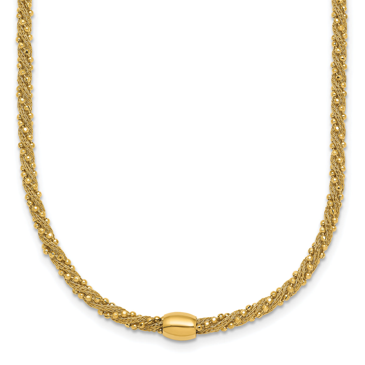 14k Polished and Textured Twist with Bead 17in Necklace-SF3206-17