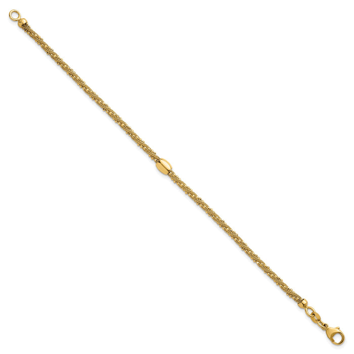 14k Polished and Textured Twist with Bead 7.25in Bracelet-SF3206-7.25