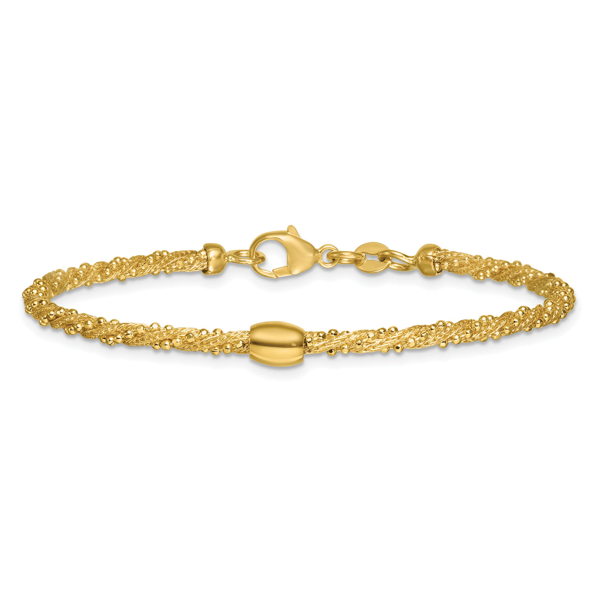 14k Polished and Textured Twist with Bead 7.25in Bracelet-SF3206-7.25