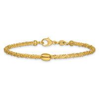 14k Polished and Textured Twist with Bead 7.25in Bracelet-SF3206-7.25